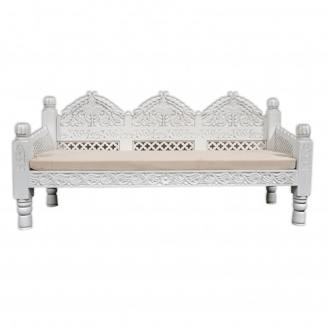 Mughal Garden Hand Carved Indian Daybed White 180cm