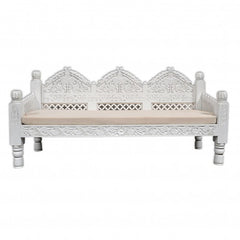 Mughal Garden Hand Carved Indian Daybed White 180cm