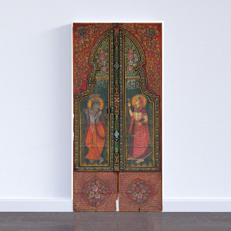 Mughal Hand Painted Reclaimed Wood Door Panel 01