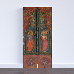 Mughal Hand Painted Reclaimed Wood Door Panel 01