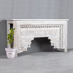 Mehrab Wooden Carved Entryway Console Table White