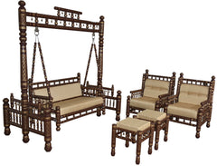 Heritage Indian Hand Carved Painted Swing & Chair Set 5 pcs