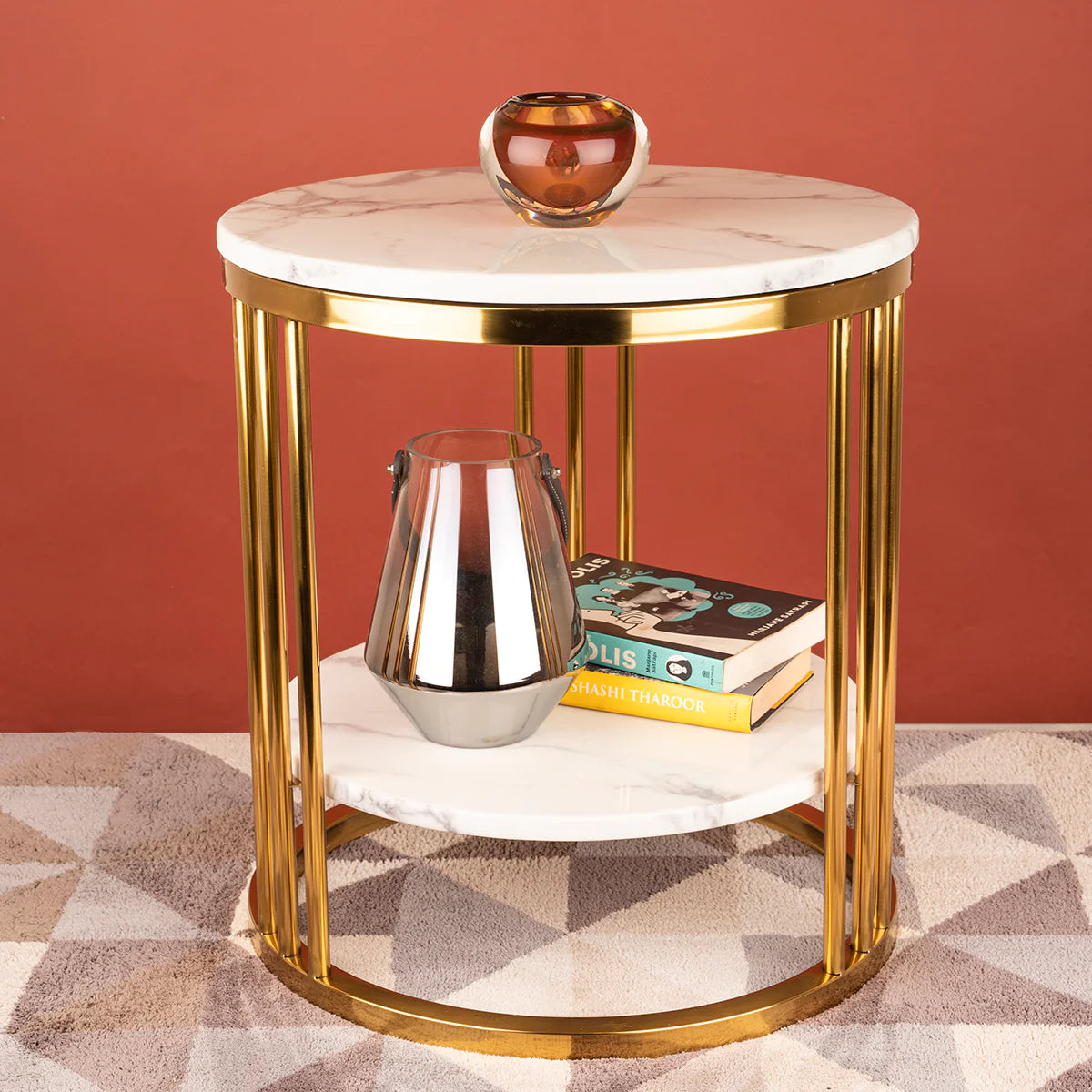 The Mystique Tube Double Decker Accent Side Table (Stainless Steel)