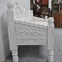 Mughal Garden Hand Carved Indian Daybed White 180cm