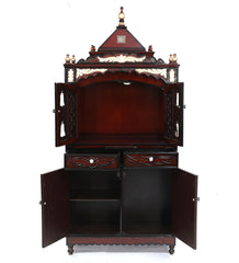 Large Sized Handmade Teak Wood Home Temple In Brown