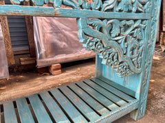 Indian Hand Carved Solid Wood Console Hall Table Blue