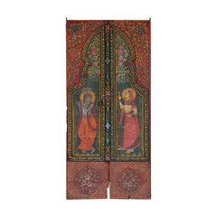 Mughal Hand Painted Reclaimed Wood Door Panel 01