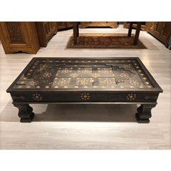 Indian Antique Brass Work Solid Wood Coffee Table C39