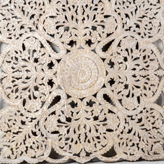 Indian Furniture Solid Hard Wood Mandala Carving Wall Panel in Rustic White