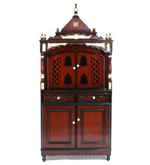 Large Sized Handmade Teak Wood Home Temple In Brown