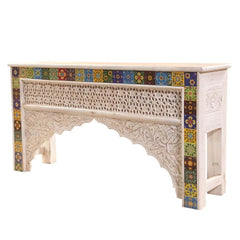 Mehrab Wooden Carved Entryway Console Table Cream