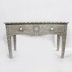 MAAYA Bone Inlay Wooden 2 Drawers Hall Side Table Grey Floral