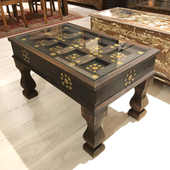 Indian Antique Brass Work Solid Wood Coffee Table C40