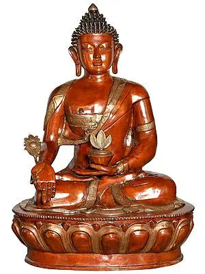 Indian Brass Tibetan Buddhist Medicine Buddha In Brass Statue