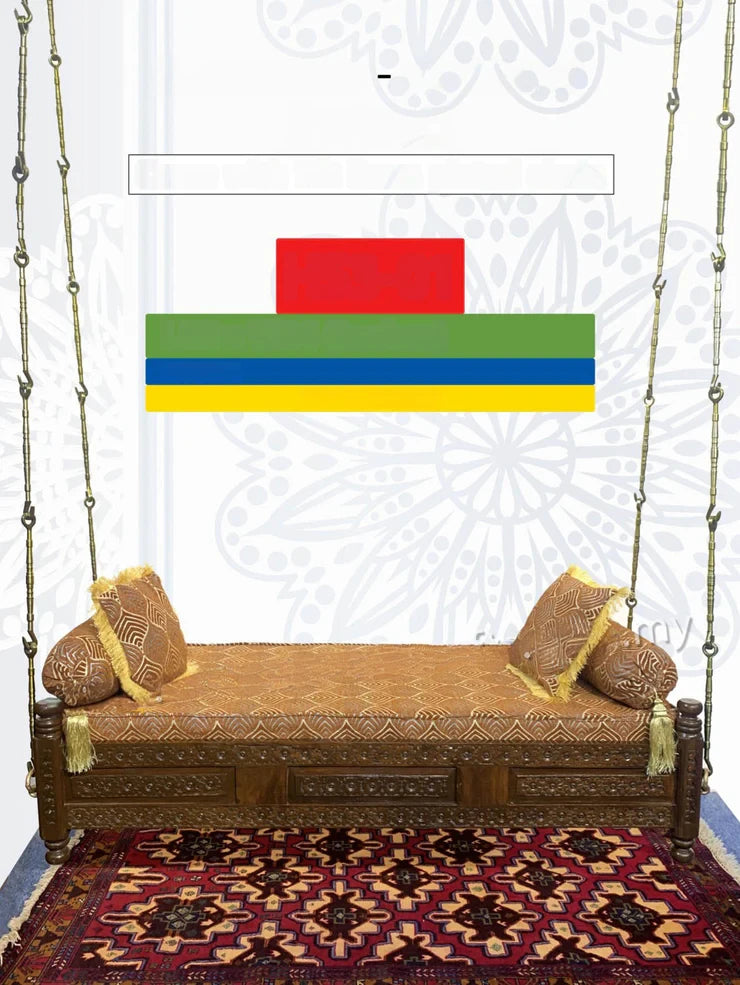 Maharaja Ceiling Hanging Backless Indian Hand Carved Wooden 3 Seater Swing