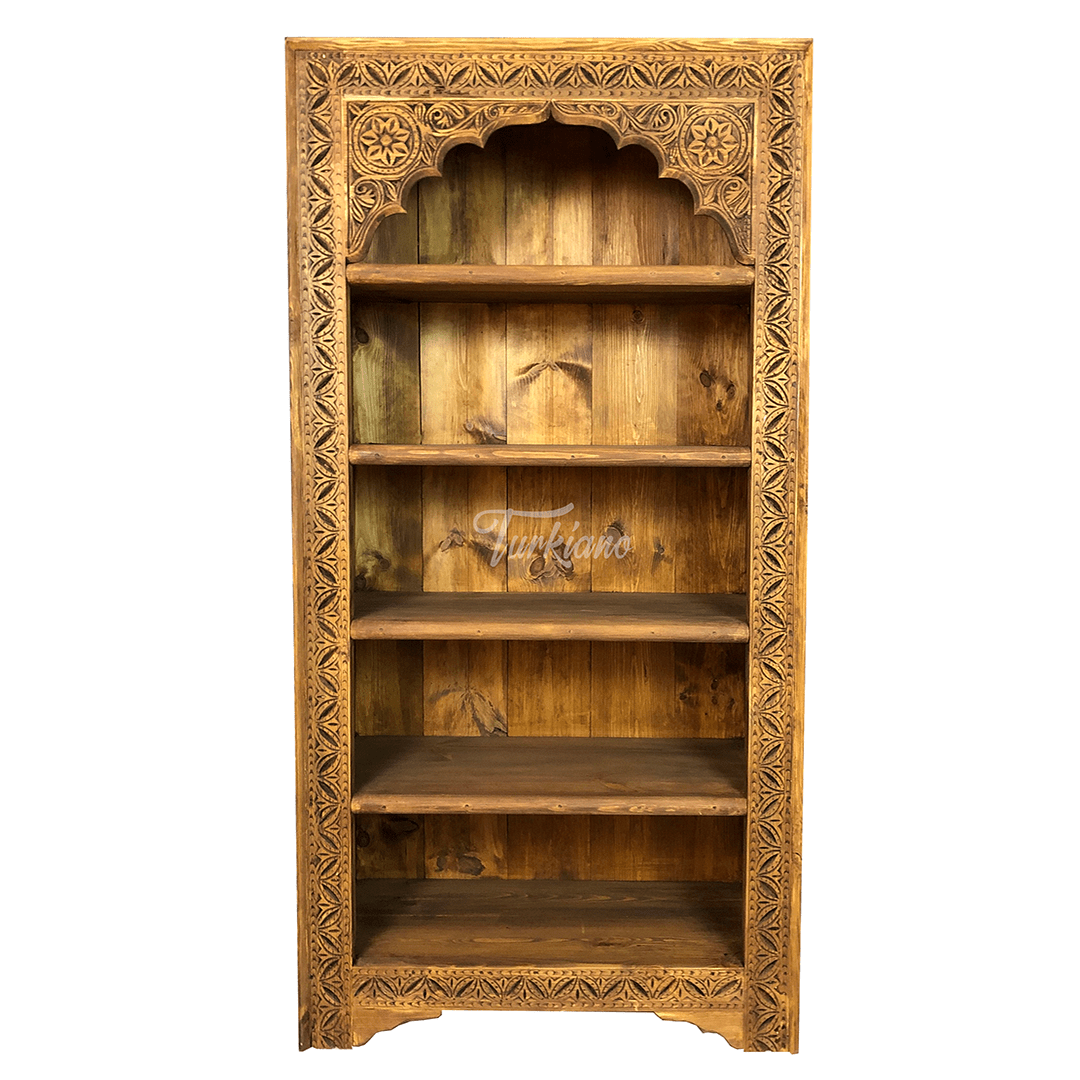 Mehrab Indian Hand Carved Solid Wood Bookshelf B3