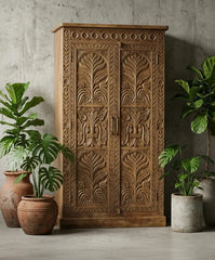 Hand Carved Solid Wooden Cabinet Cupboard Wardrobe D144