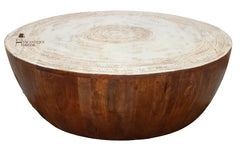 Indian Hand Carved Solid Wood Drum Coffee Table C155