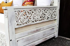 Hand Carved Indian Solid Mango Wood Daybed in White