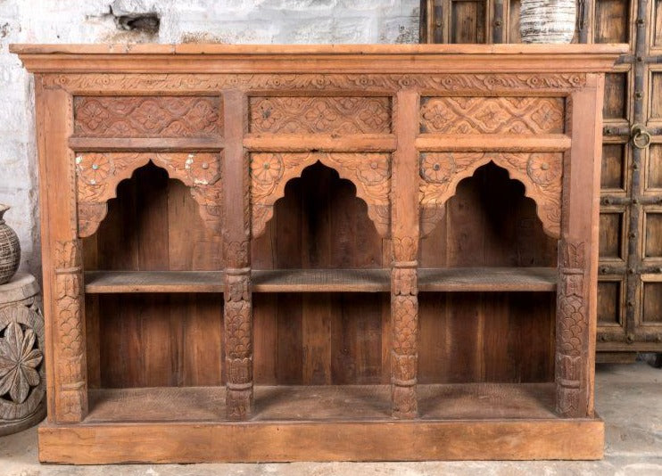 Rajasthan Handcarved Indian Furniture Wooden Mehrab Bookshelf