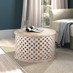 Bristol Carved Mango Wood Round Coffee Table Natural B1