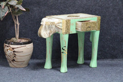 Vintage Hand Carved Elephant Solid Wood & Brass Work Side Table 47