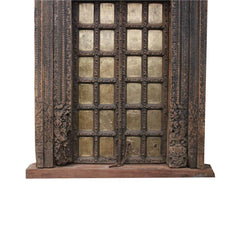 Indian Vintage Antique Brass Work Hand Carved Teak Wood Door 137