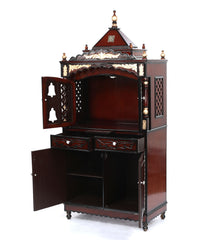 Large Sized Handmade Teak Wood Home Temple In Brown