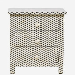 Maaya Bone Inlay Bedside Cabinet Table Black ZigZag