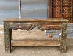 Antique Indian Hand Carved Solid Wood Console Hall Table
