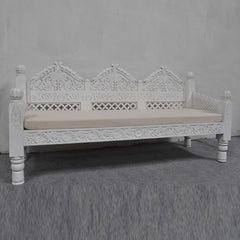 Mughal Garden Hand Carved Indian Daybed White 180cm