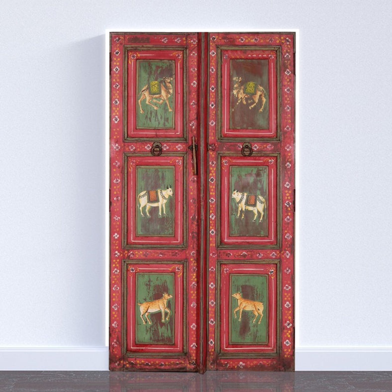 Mughal Hand Painted Reclaimed Wood Door Panel 02