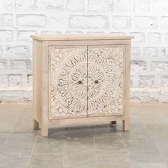 Indian Mango Wood Hand Carved Cabinet Natural