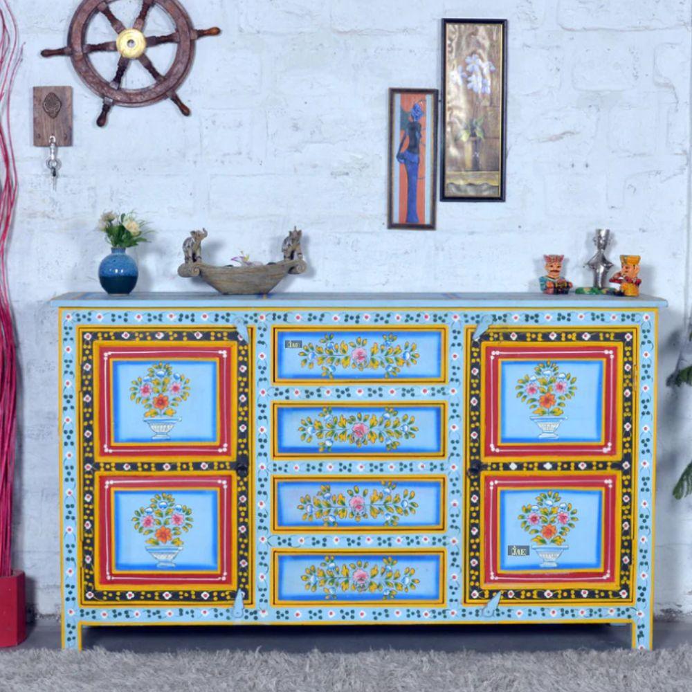 Hand Painted Solid Wood Sideboard In Multicolour