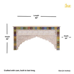 Mehrab Wooden Carved Entryway Console Table Cream