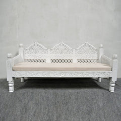 Mughal Garden Hand Carved Indian Daybed White 180cm