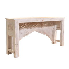 Mehrab Wooden Carved Entryway Console Table Cream