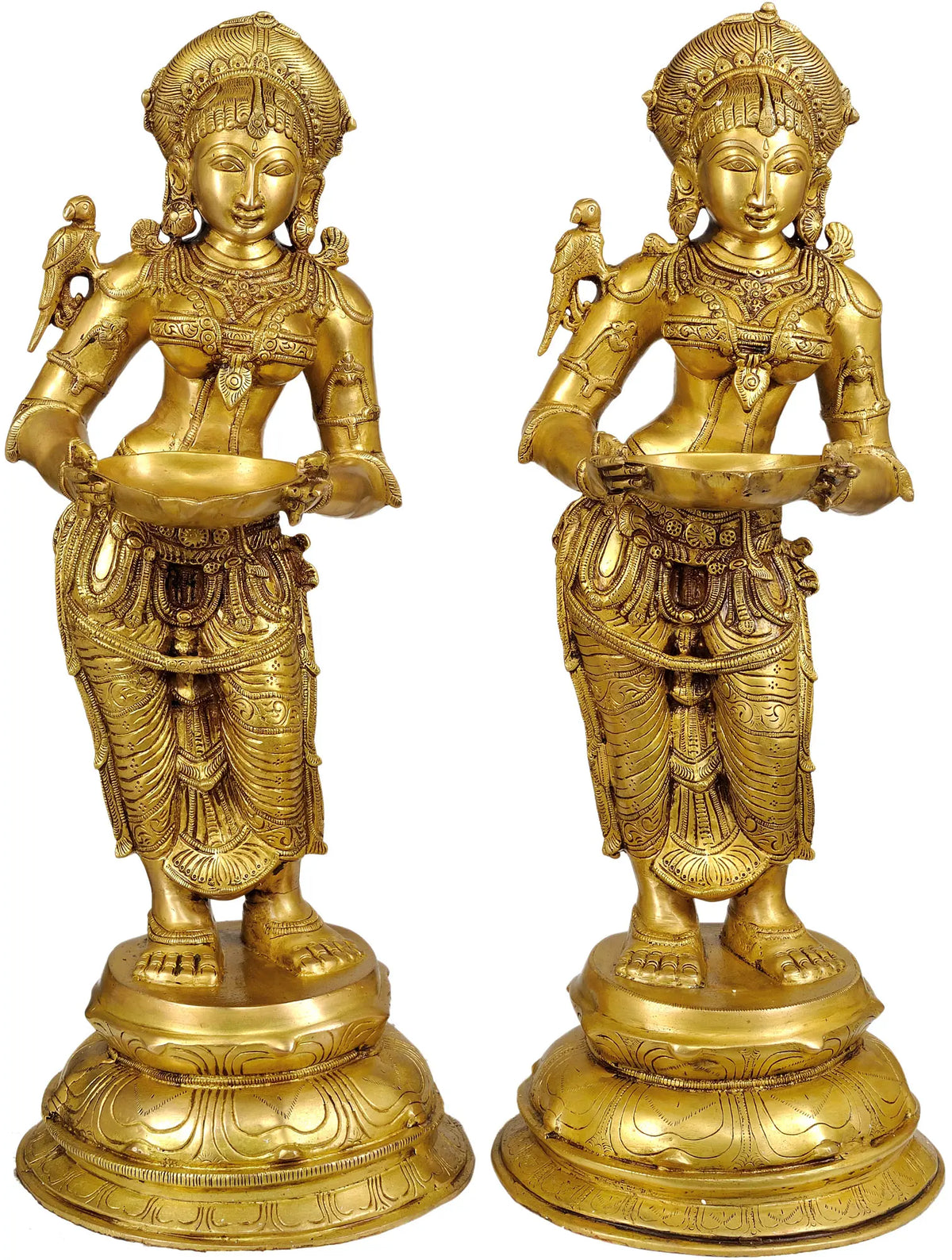 Indian Handmade Deeplakshmi Pair In Brass Statue