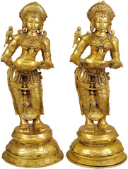 Indian Handmade Deeplakshmi Pair In Brass Statue