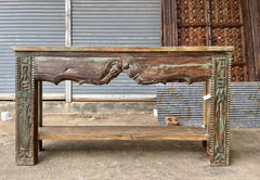 Antique Indian Hand Carved Solid Wood Console Hall Table