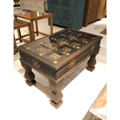 Indian Antique Brass Work Solid Wood Coffee Table C40
