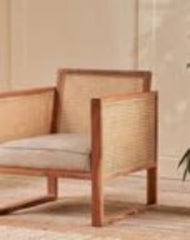 The Gileteen Wooden Rattan Cane Arm Chair for Living Room Acacia Wood