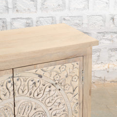 Indian Mango Wood Hand Carved Cabinet Natural