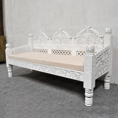 Mughal Garden Hand Carved Indian Daybed White 180cm