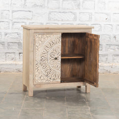 Indian Mango Wood Hand Carved Cabinet Natural