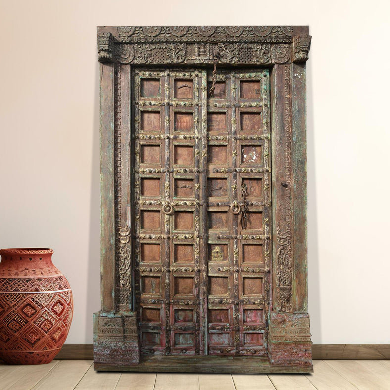 Indian Vintage Antique Hand Carved Teak Wood Door 138