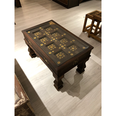 Indian Antique Brass Work Solid Wood Coffee Table C40