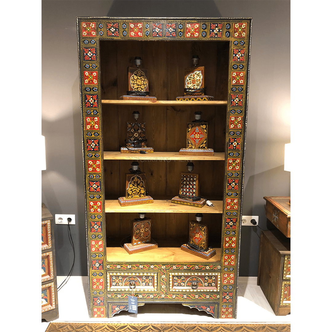 Mughal Hand Painted Solid Wood Bookshelf B23