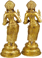 Indian Handmade Deeplakshmi Pair In Brass Statue