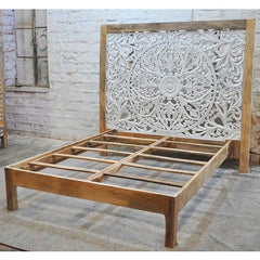 Dynasty Hand Carved Indian Solid Wooden Zara Bed Frame 2 Tone